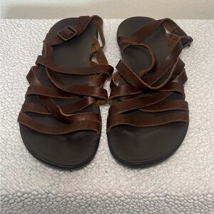 OluKai Women's Dark Brown Leather Sandals